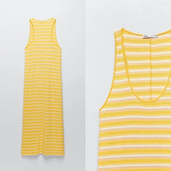 New Zara Striped Yellow Sleeveless Racerback Tank Maxi Dress NWT - Picture 8 of 14